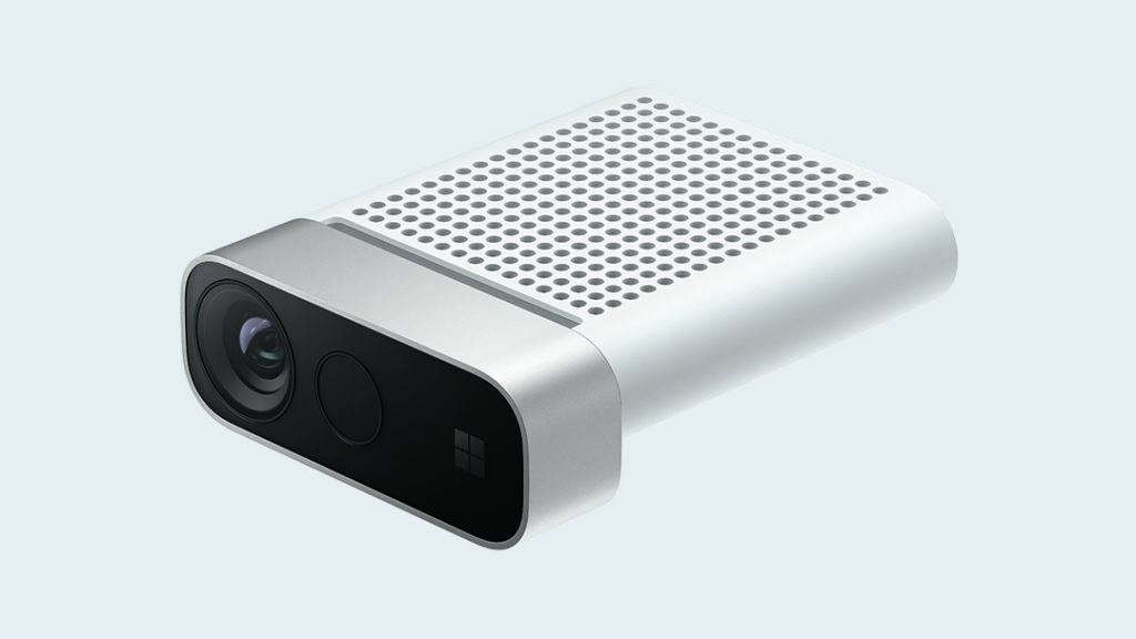 Front and side view of compact silver Azure Kinect DK device