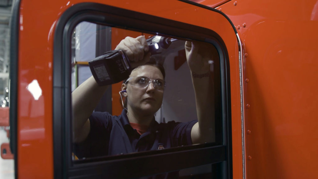 Worker using HoloLens 2 on assembly line